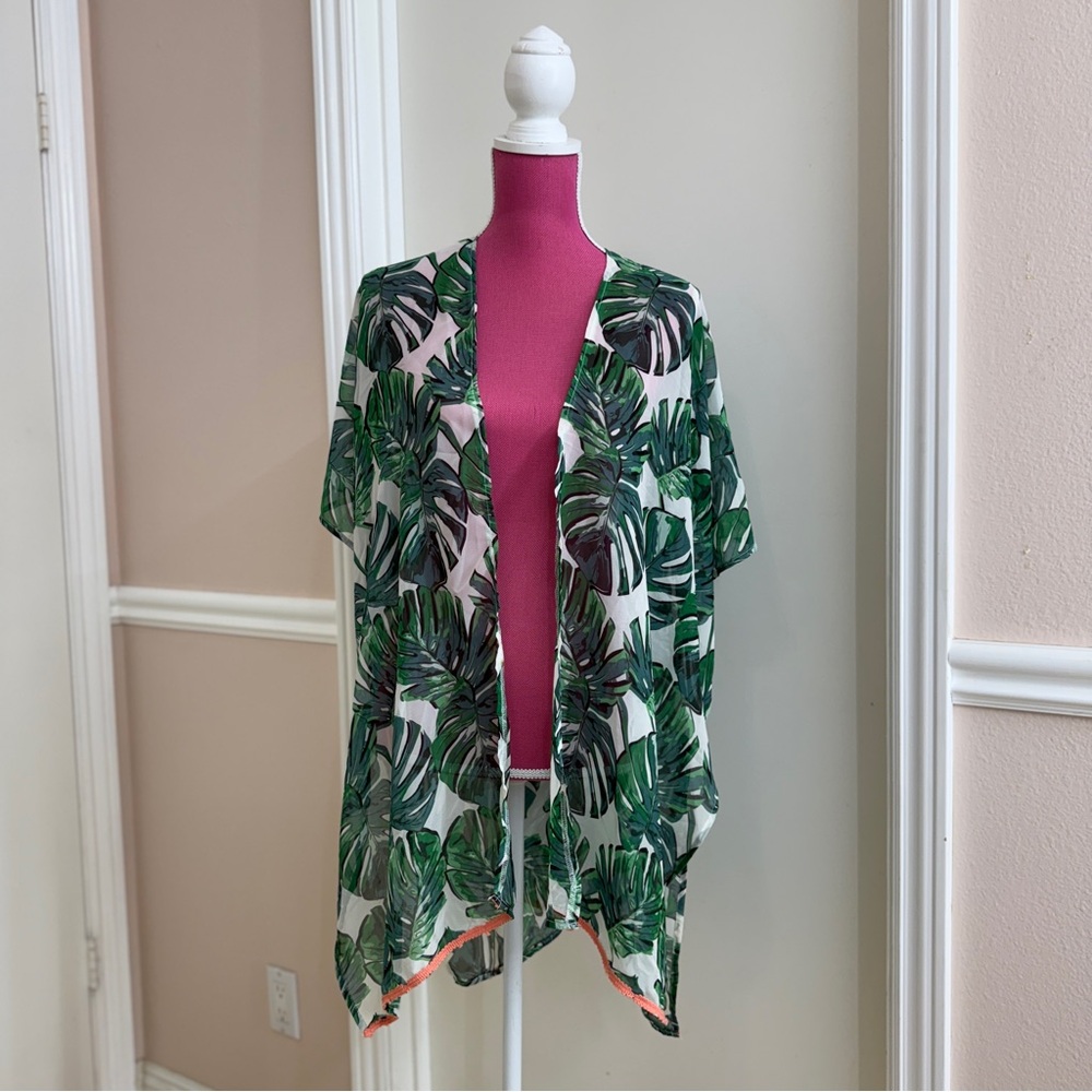 Unbranded Women's tropical palm print kimono, Green, Swim Cover Up, One Size